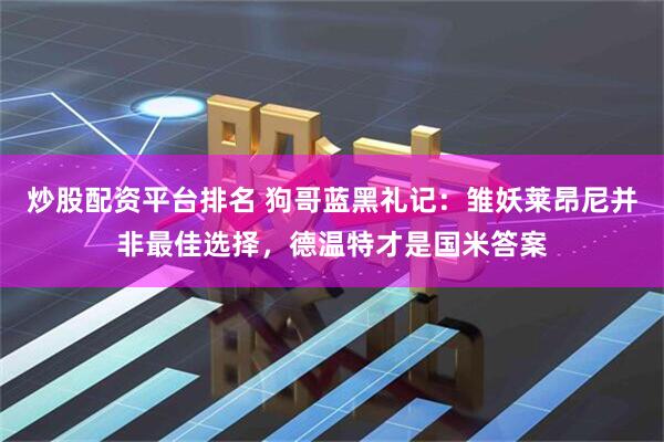 炒股配资平台排名 狗哥蓝黑礼记：雏妖莱昂尼并非最佳选择，德温特才是国米答案